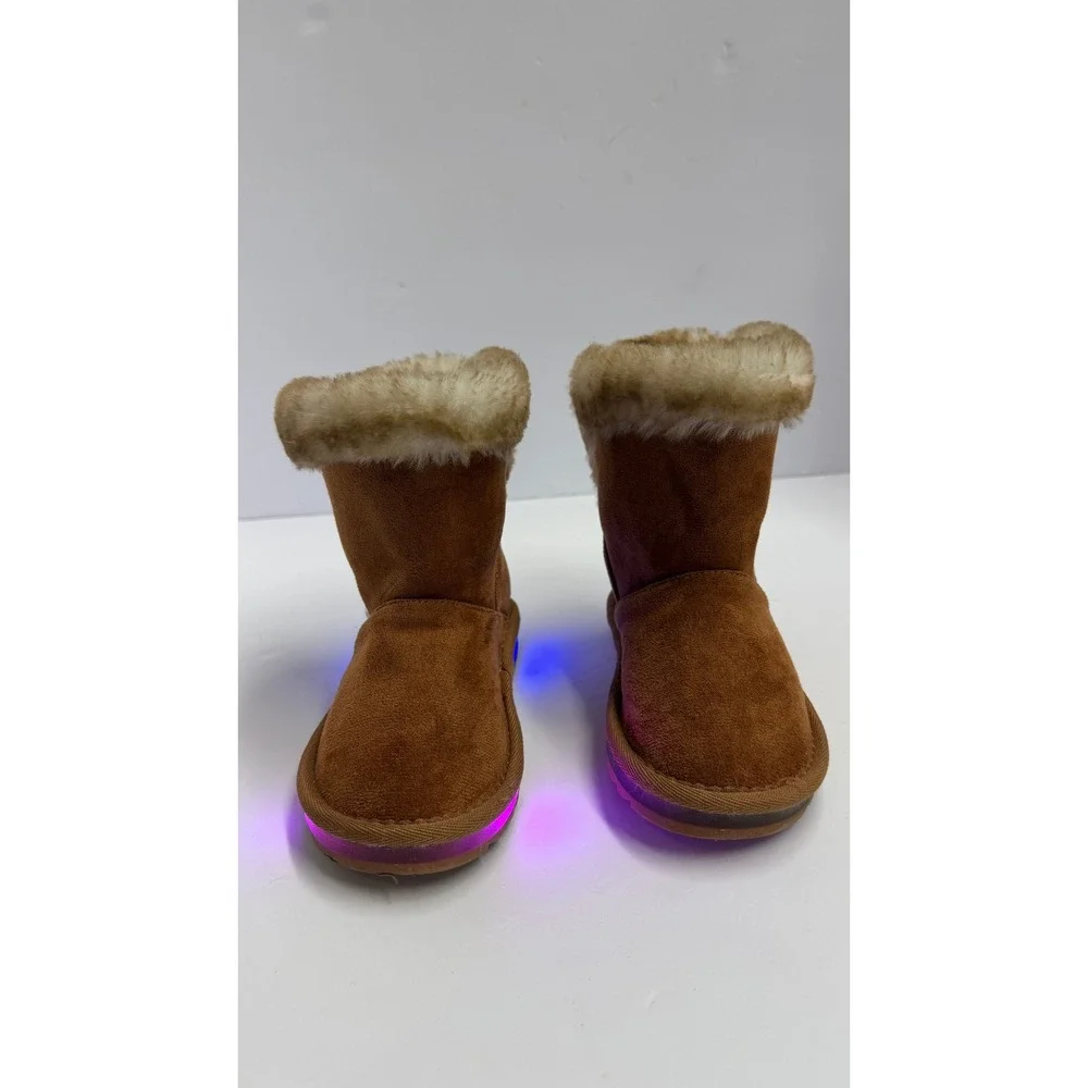 Sugar Toddler Girls Light Up Faux Fur Bow Winter Boots Brown Size 10 KS07576R